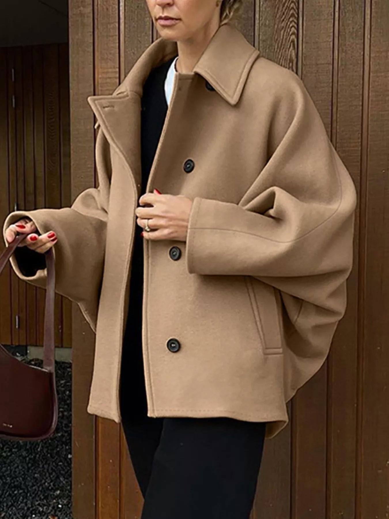 Oversized Lapel Collar Button-Down Coat