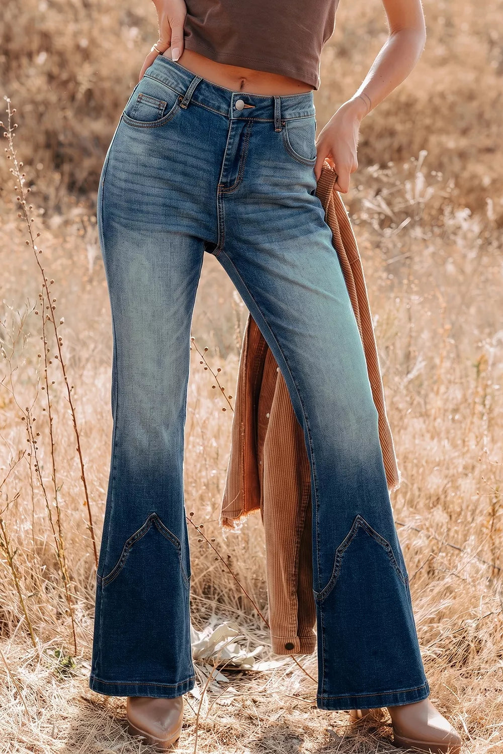 Pocket Detail Flare Leg Jeans