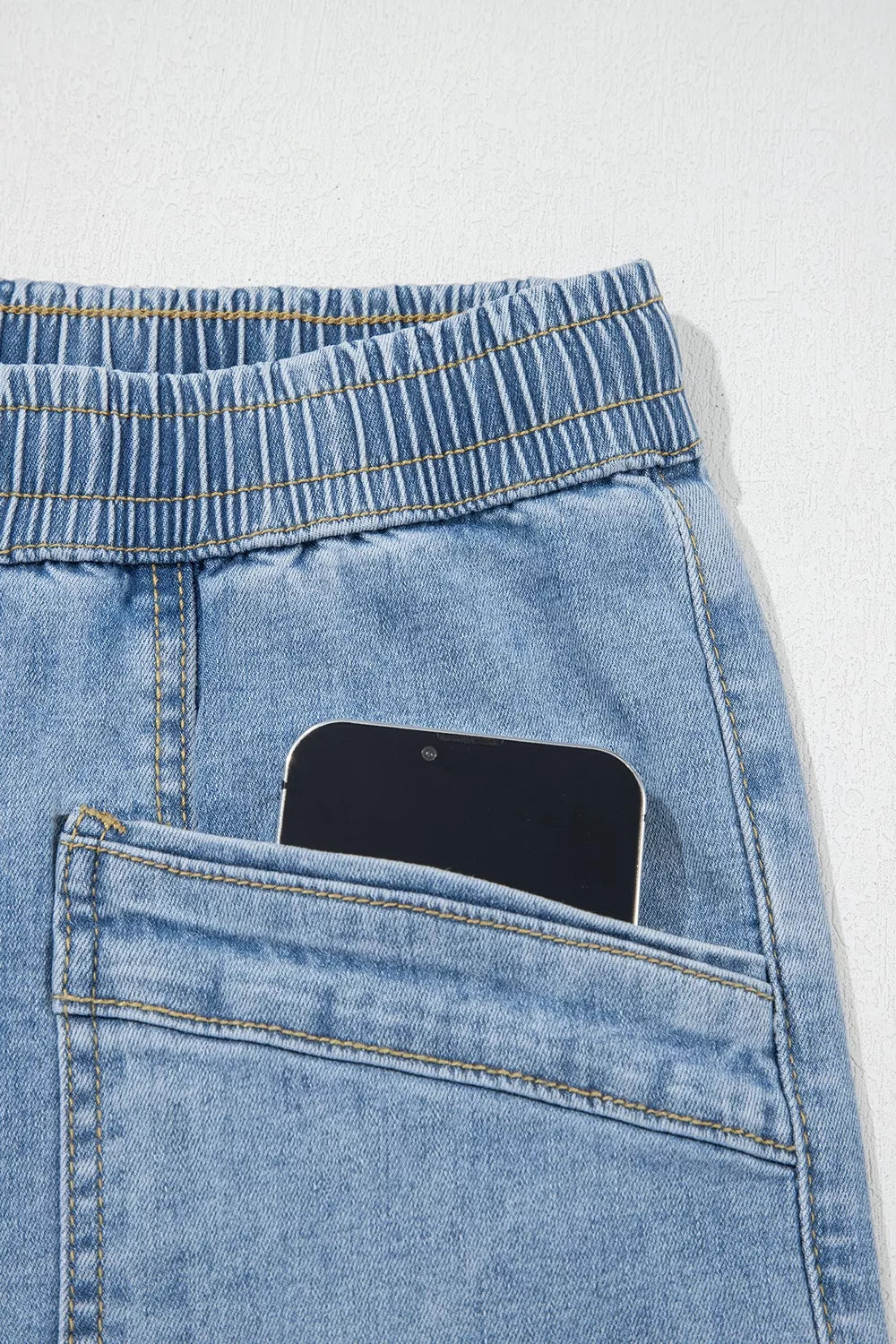 Drawstring Waist Wide Leg Ankle Length Jeans