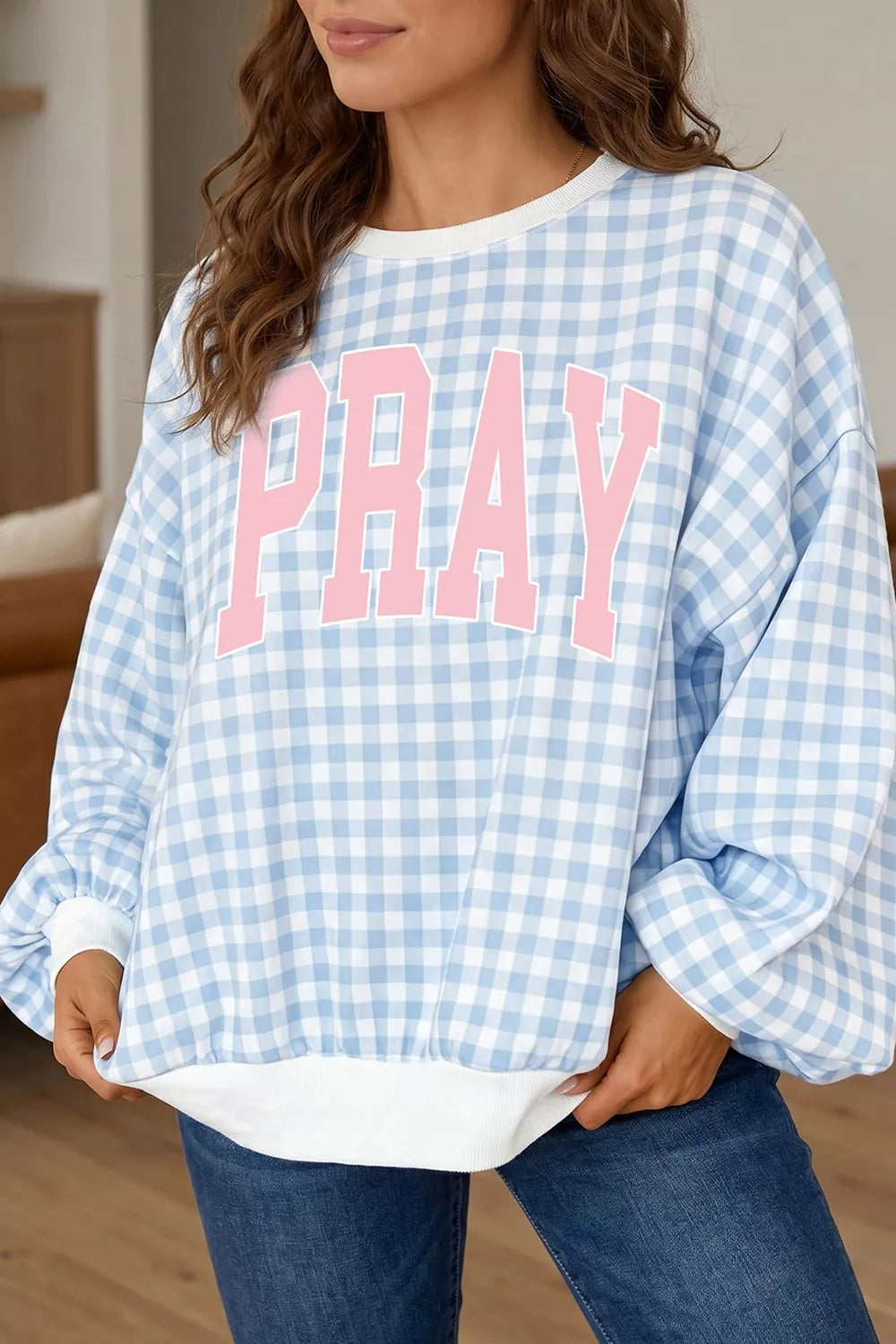 PRAY Slogan Graphic Round Neck Sweatshirt