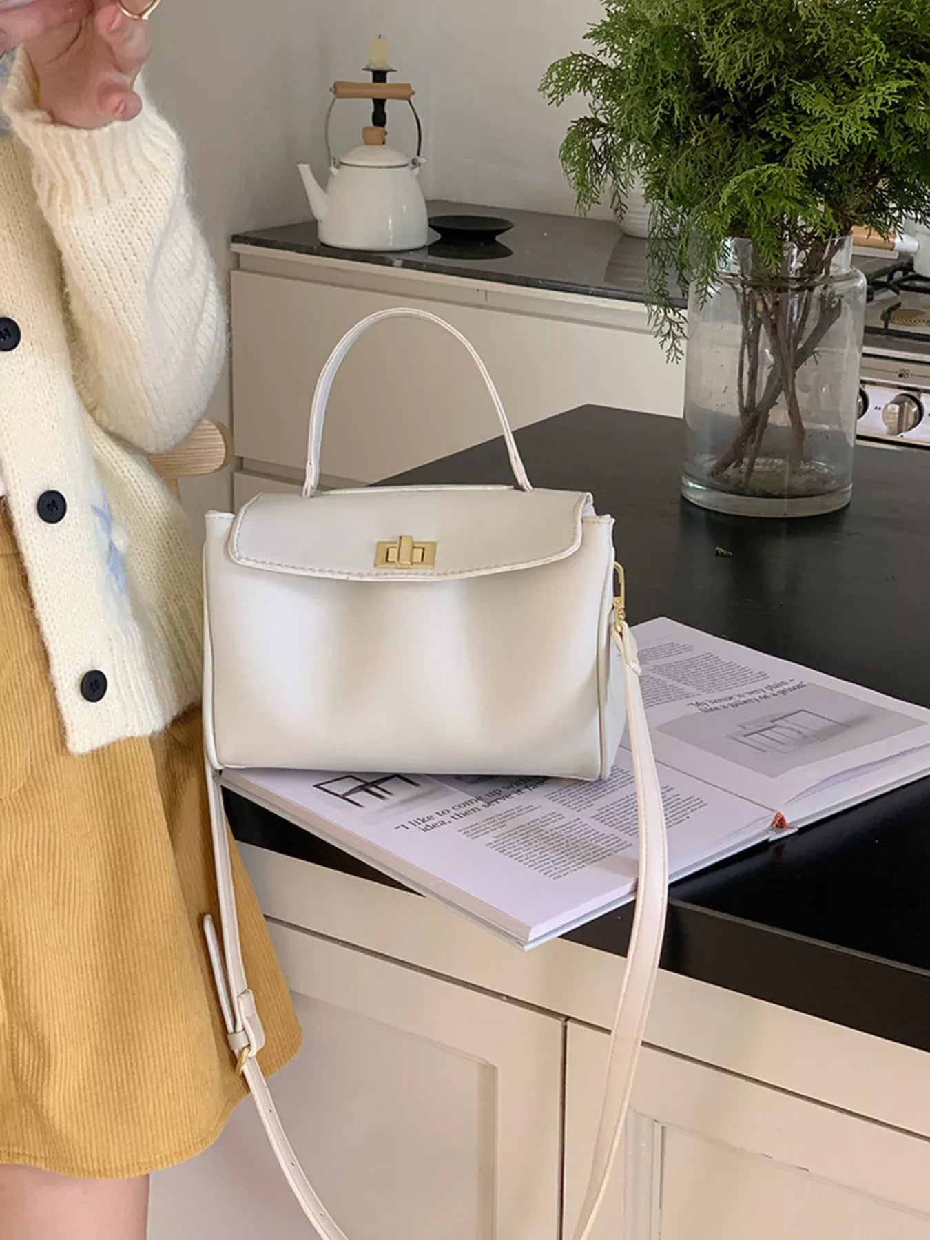 Golden Clasp Leather Crossbody Bag