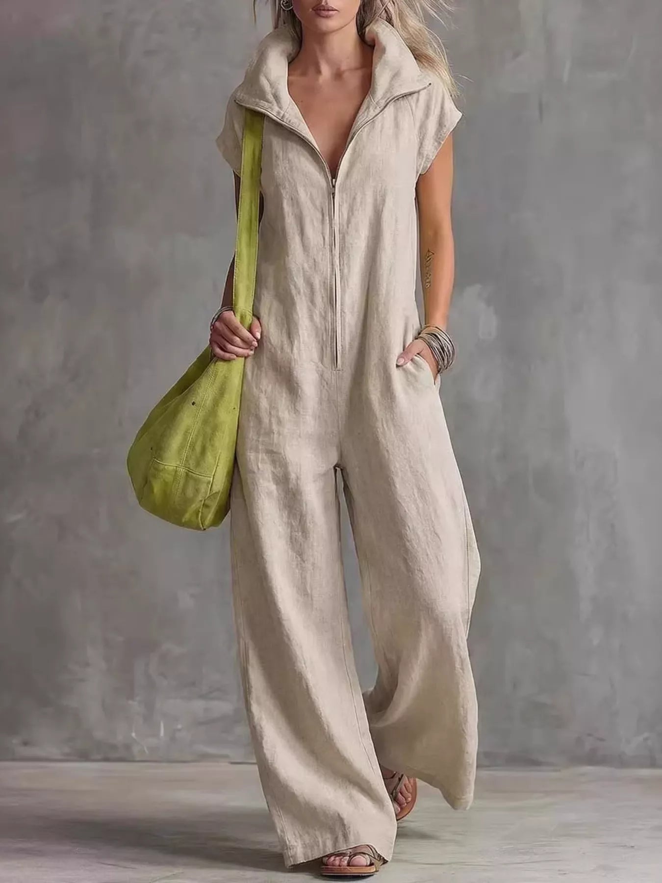 Full Size Zip Front Sleeveless Jumpsuit Plus Size