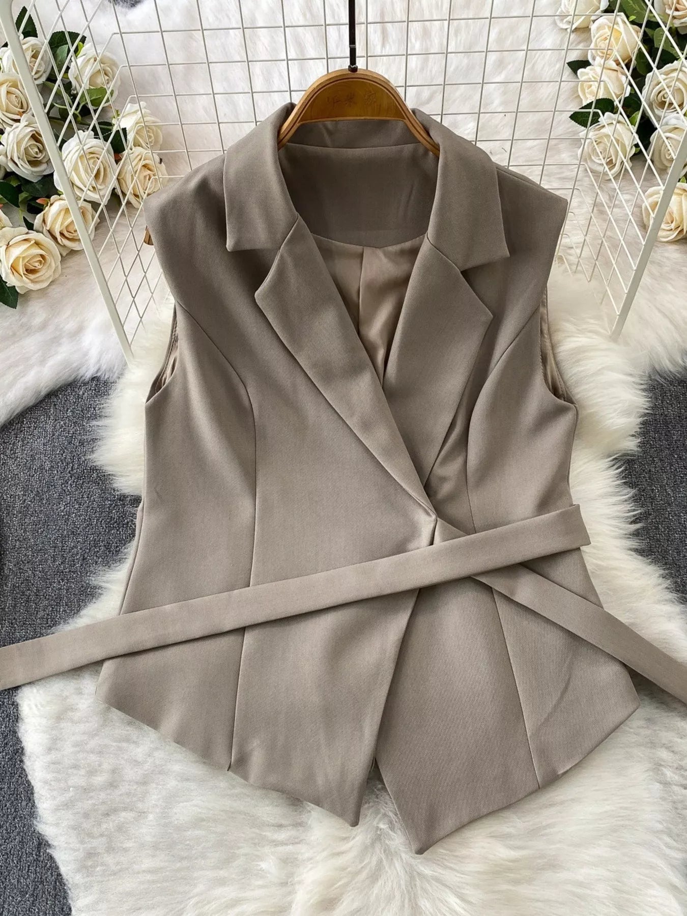 Sleeveless Blazer and Wide-Leg Pants Set