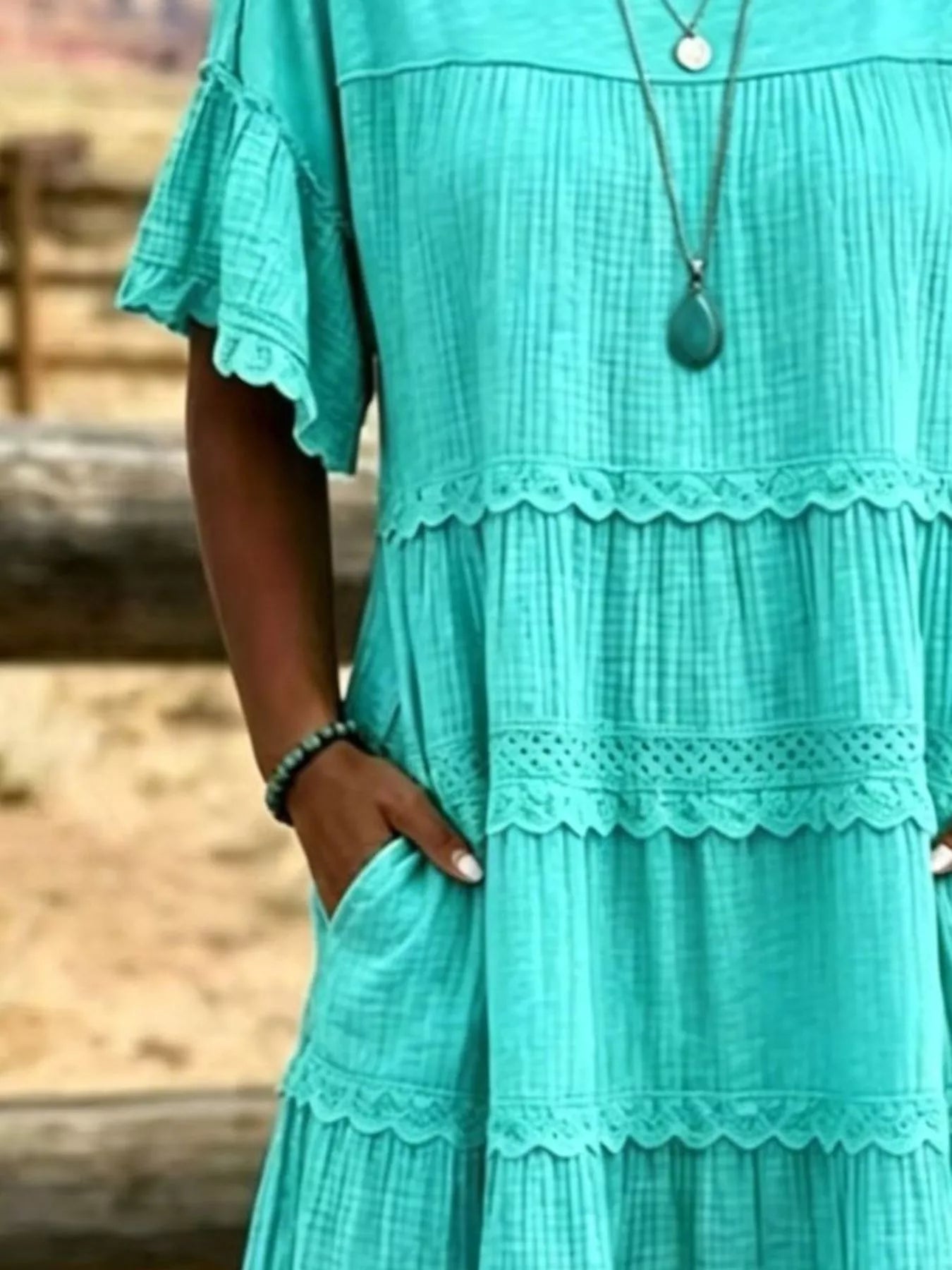 Full Size Tiered Ruffle Sleeve Midi Dress with Pockets Plus Size