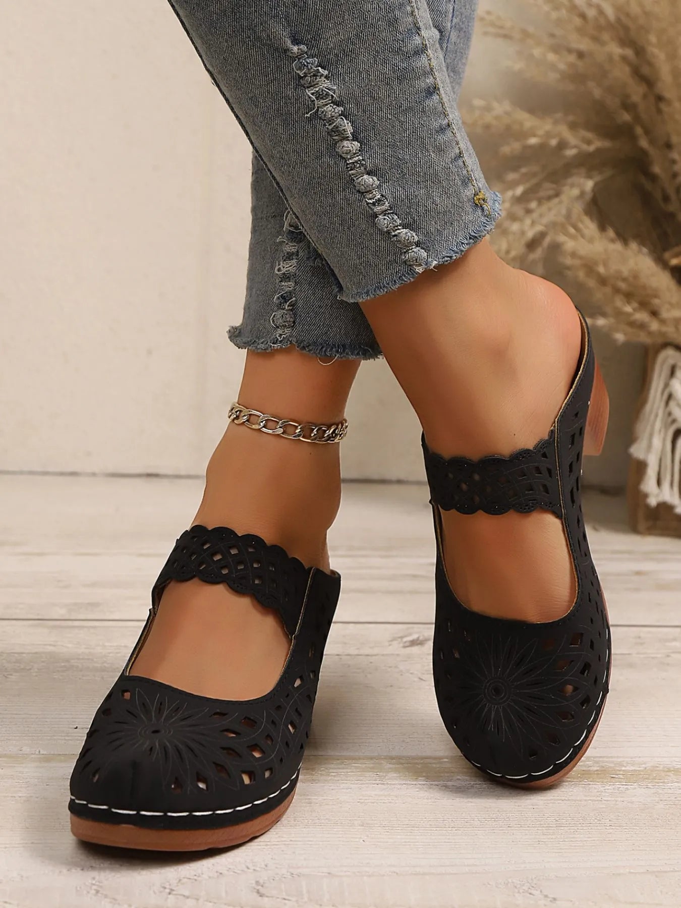 Cutout Block Heel Sandals
