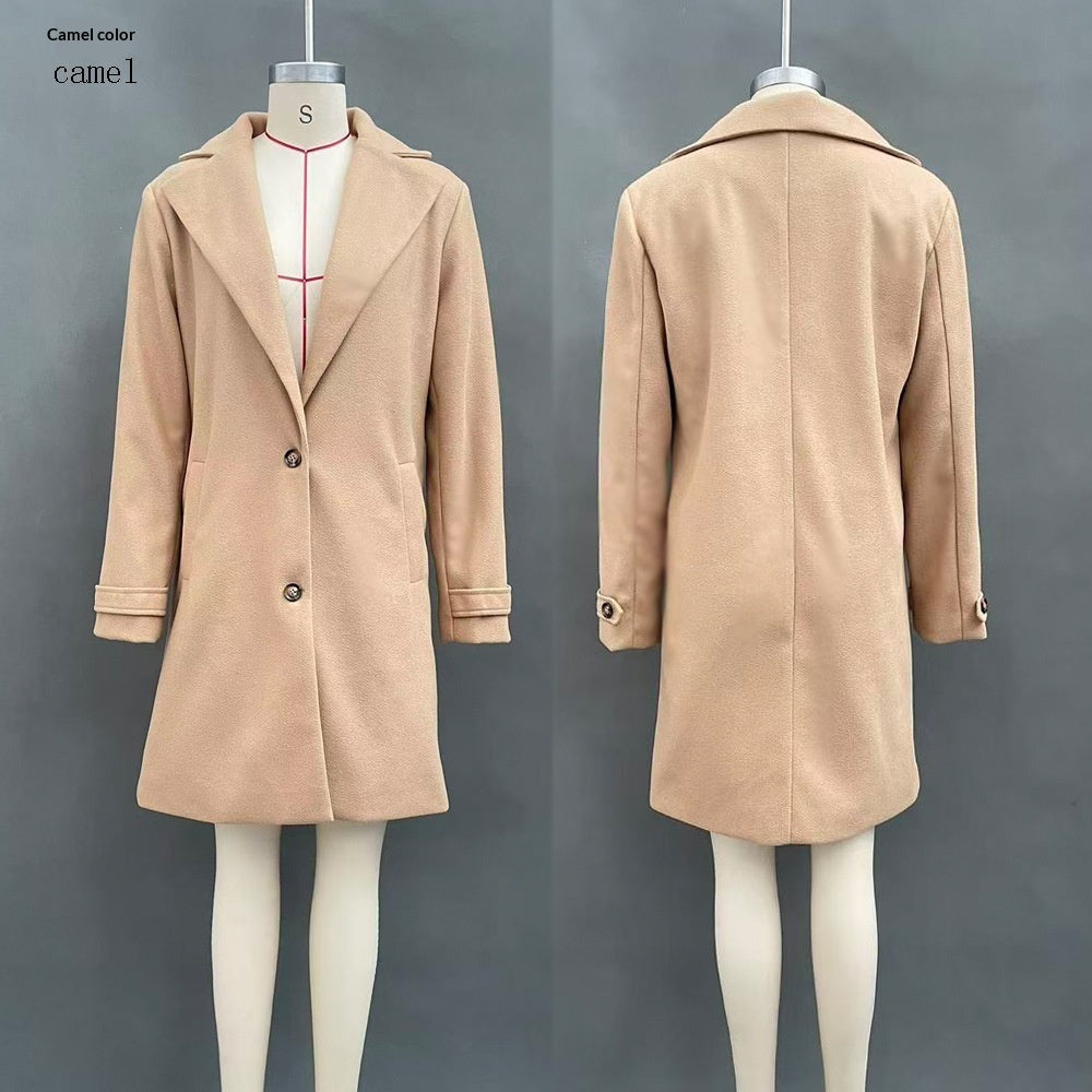 Women's Button-Front Mid-Length Lapel Coat
