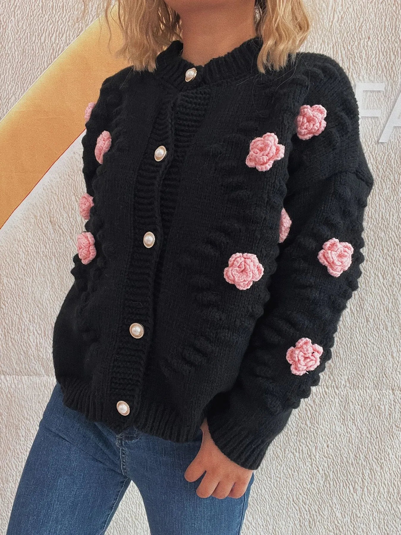 Flower Button Up Long Sleeve Cardigan