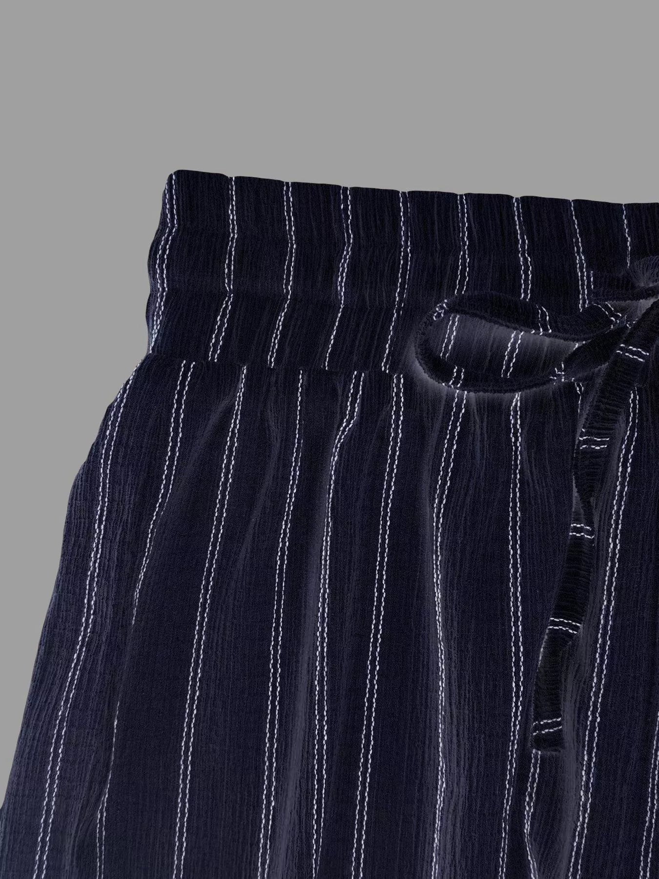 Striped Wide-Leg Drawstring Pants