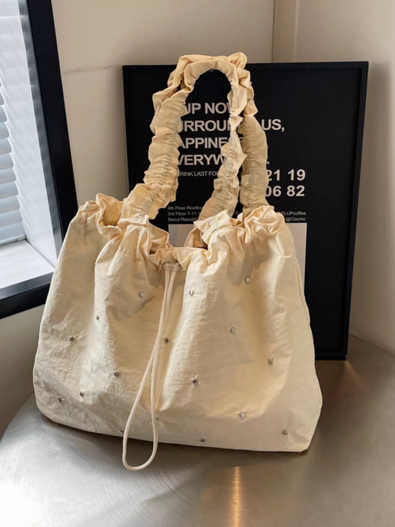 Studded Ruched Strap Handbag