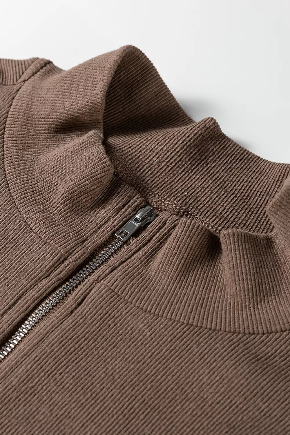 Striped Color Block Zip Collar 3/4 Sleeve Oversize Sweatshirt