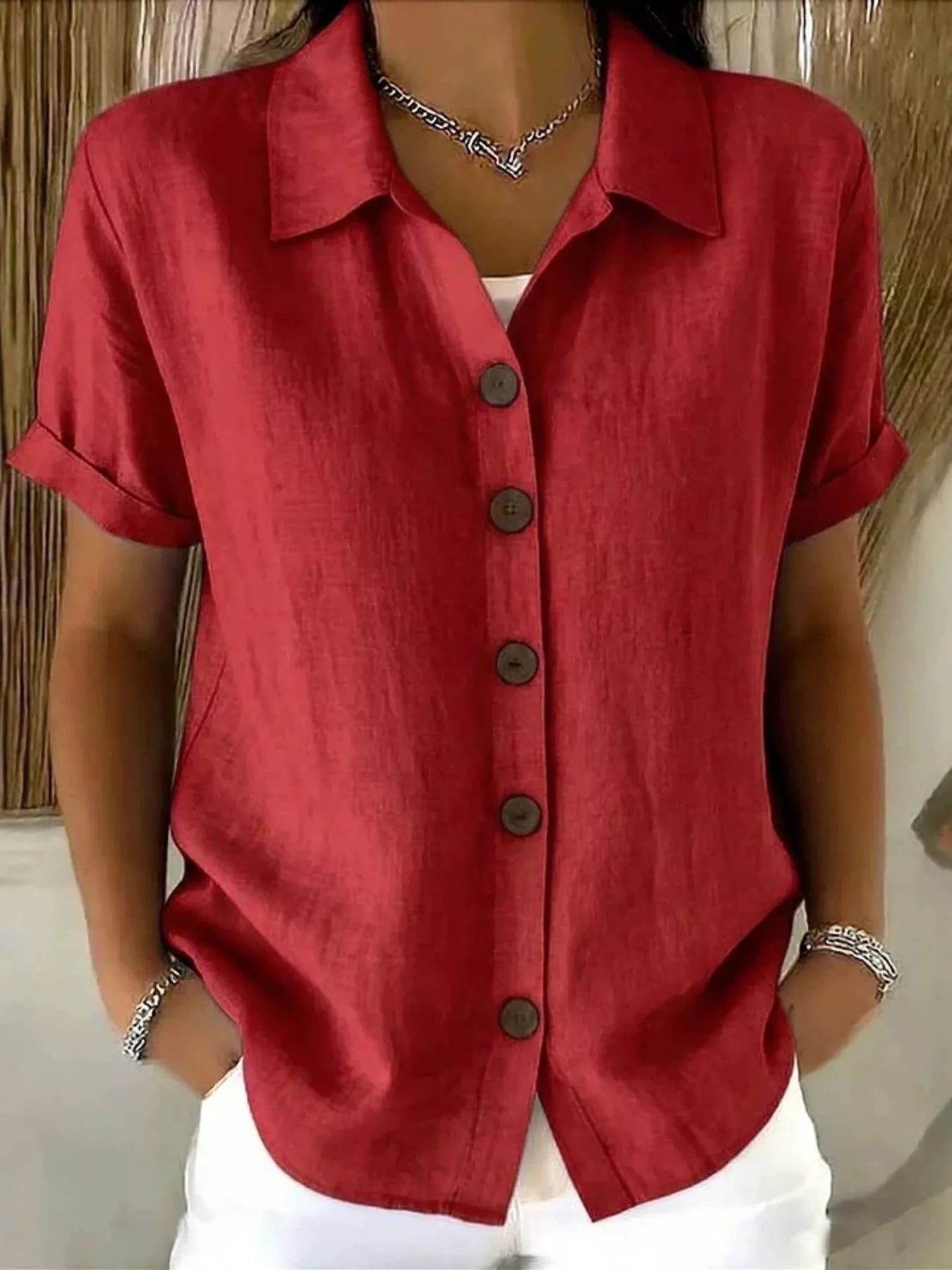 Full Size Button Up Short Sleeve Shirt Plus Size