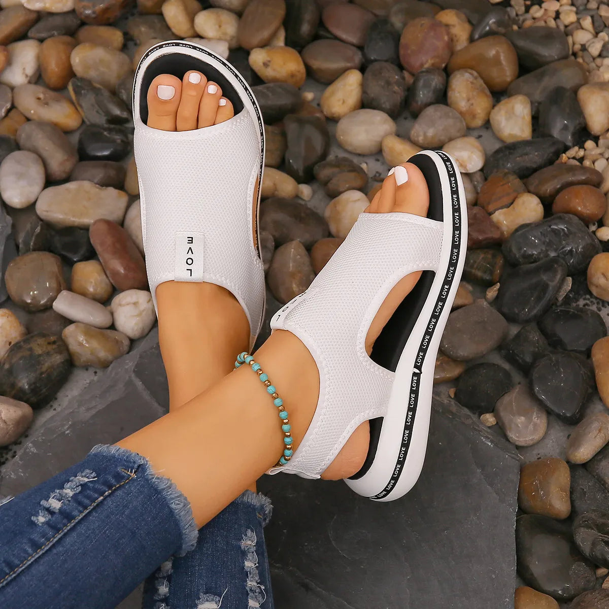 Mesh Open Toe Platform Sandals