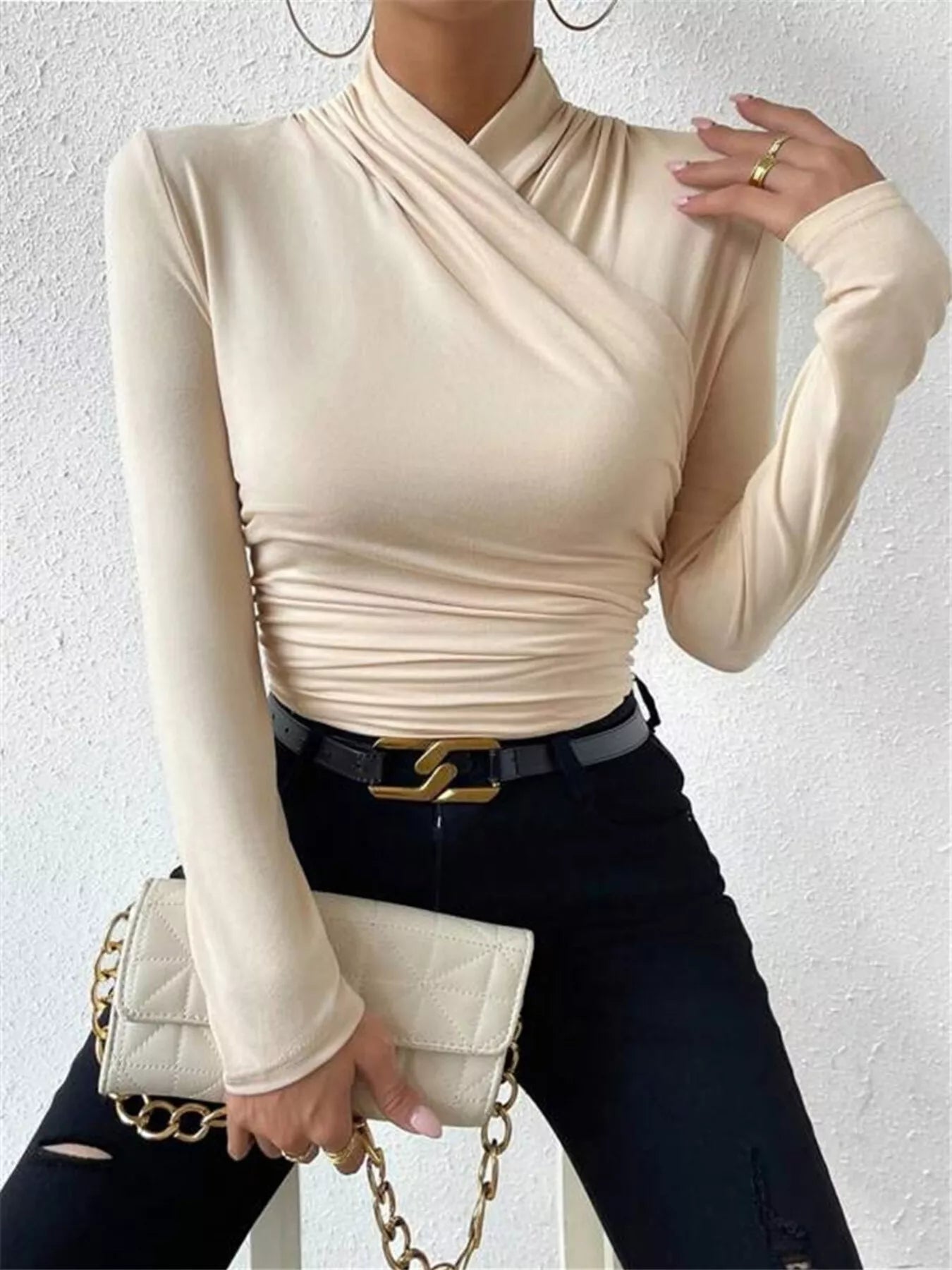 Ruched Long Sleeve Slim Fit Top
