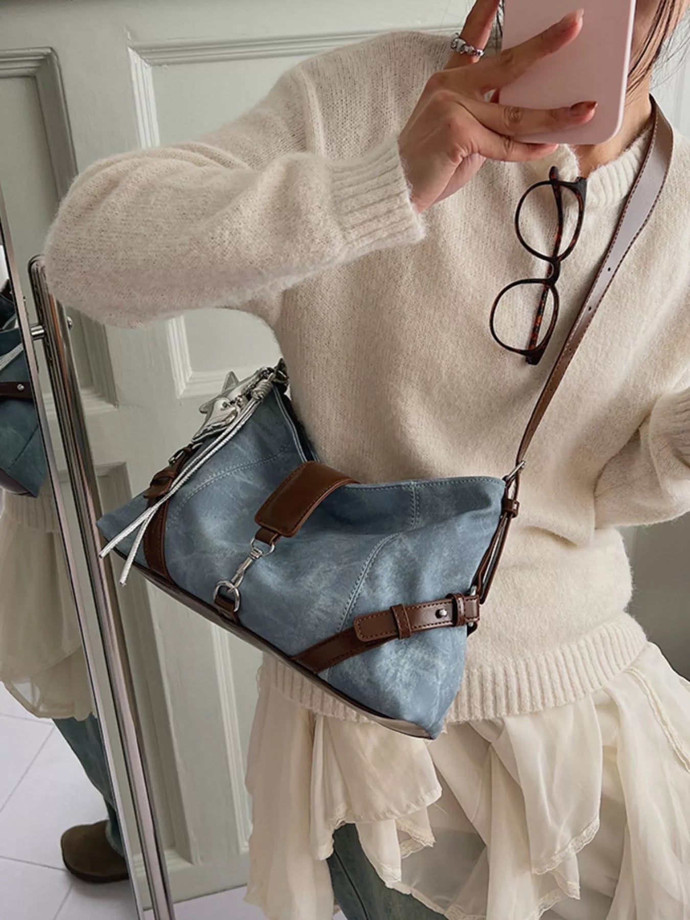 Vintage Wash Crossbody Bag with Leather Accents