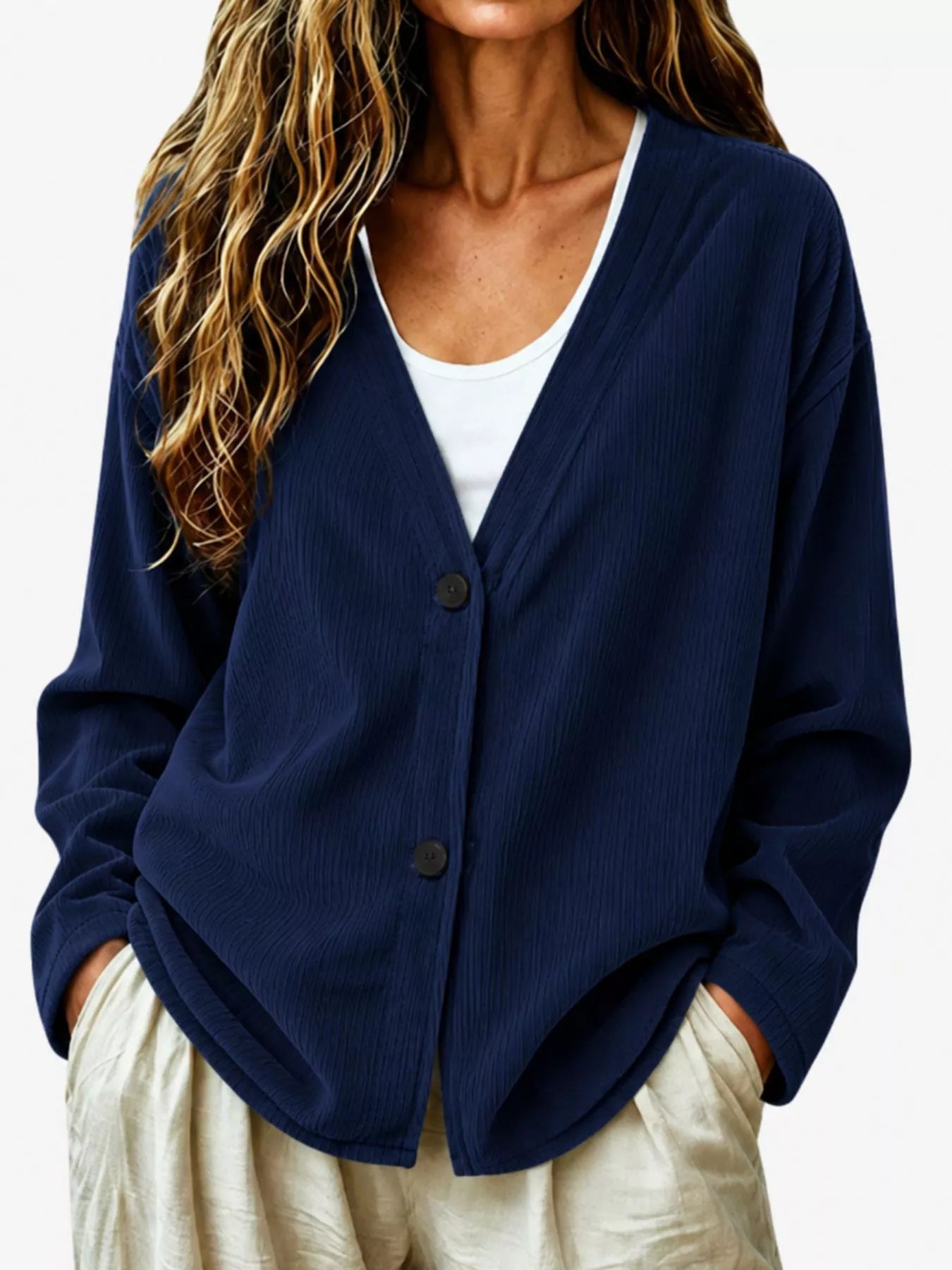 Casual Corduroy Button-Up Cardigan