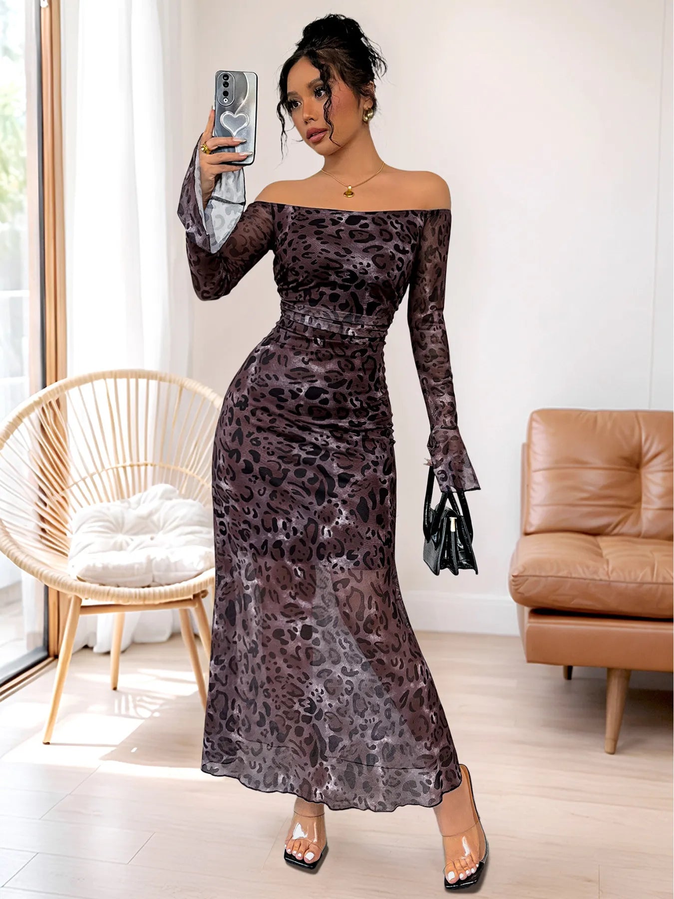 Off-Shoulder Long Sleeve Maxi Dress
