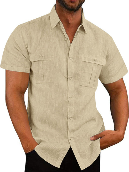 Men's Full Size Short Sleeve Shirt with Pockets Plus Size