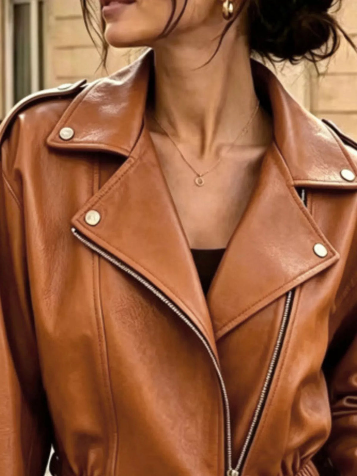 Faux Leather Cropped Biker Jacket