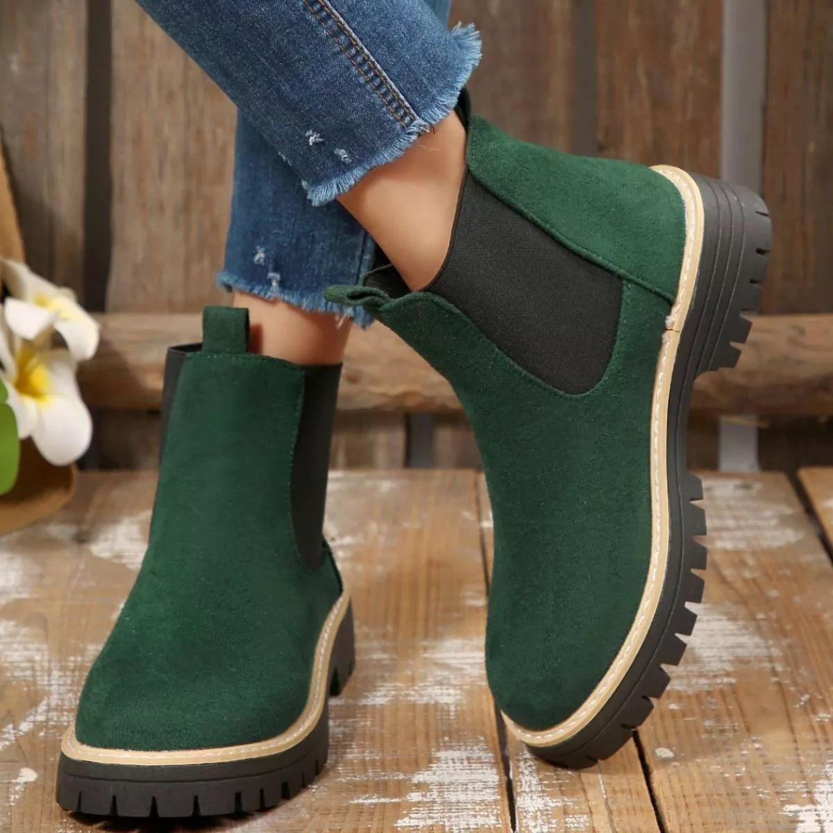 Round Toe Block Heels Boots