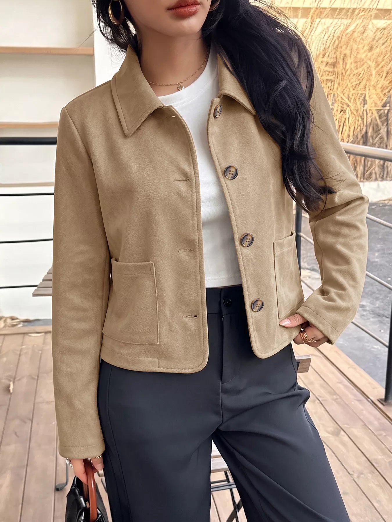 Collared Neck Button Up Jacket