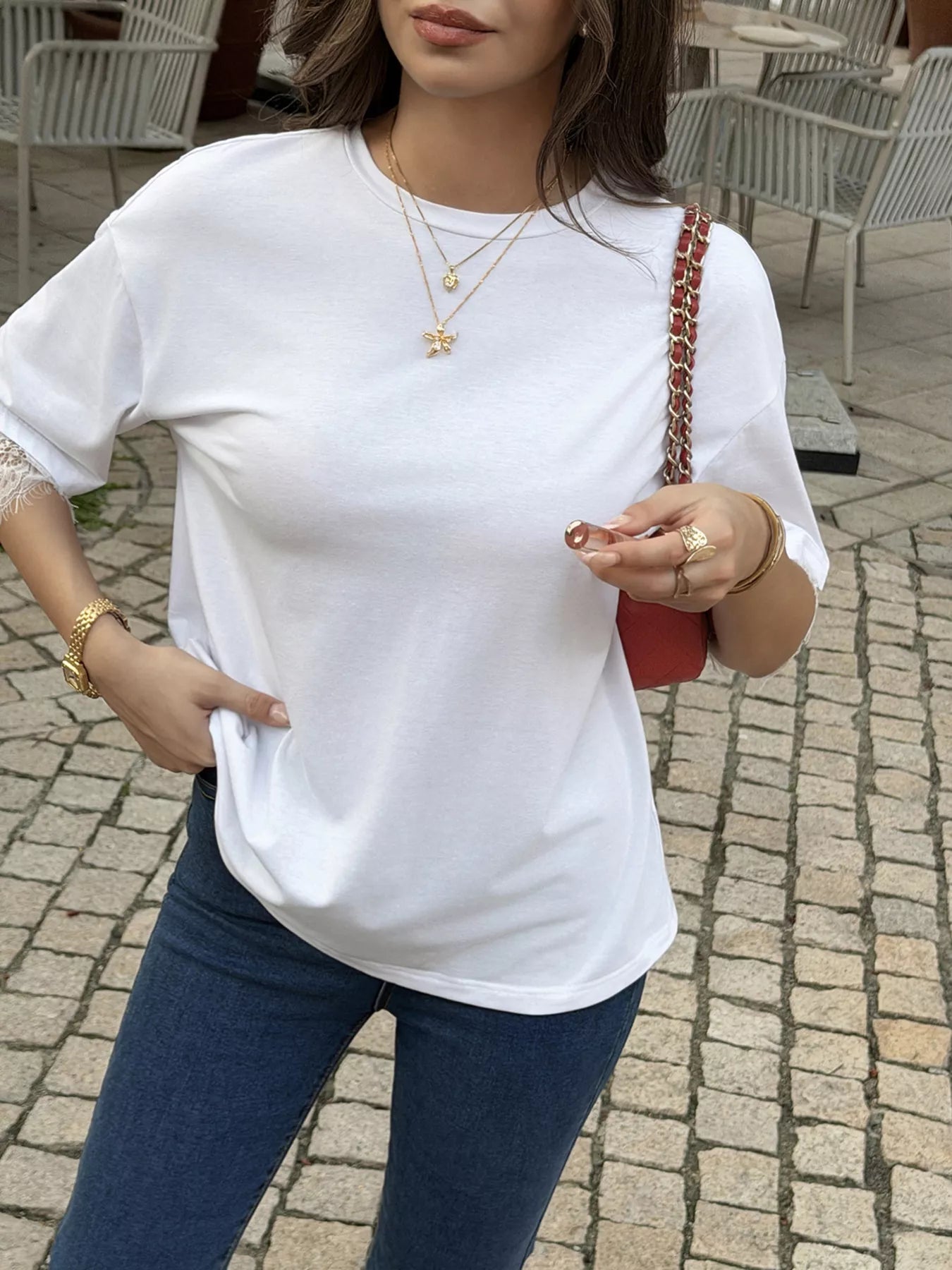 Lace Trimmed Casual T-Shirt