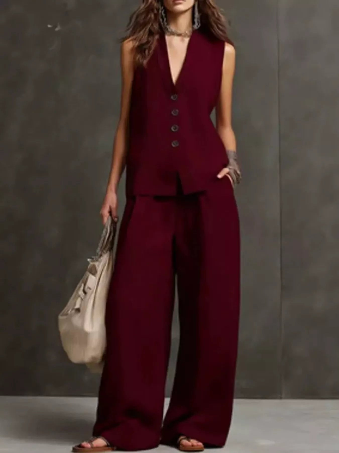 Sleeveless Vest and Wide-Leg Pants Set