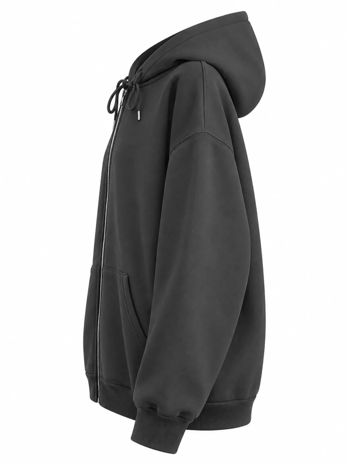 Full Size Oversized Solid Zip-Up Hoodie with Drawstring Plus Size