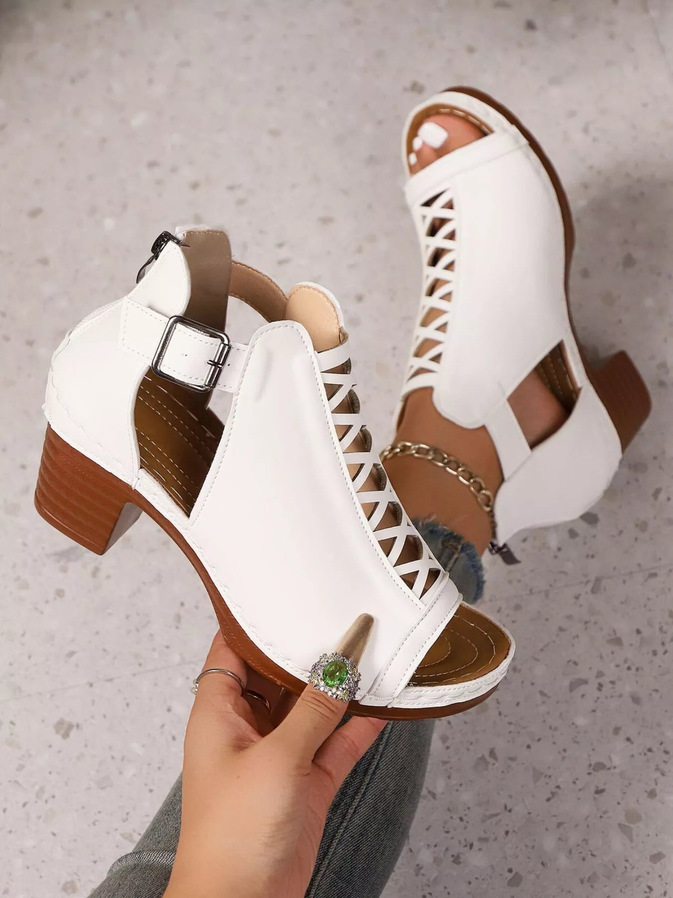 Crisscross Peep Toe Block Heels Sandals