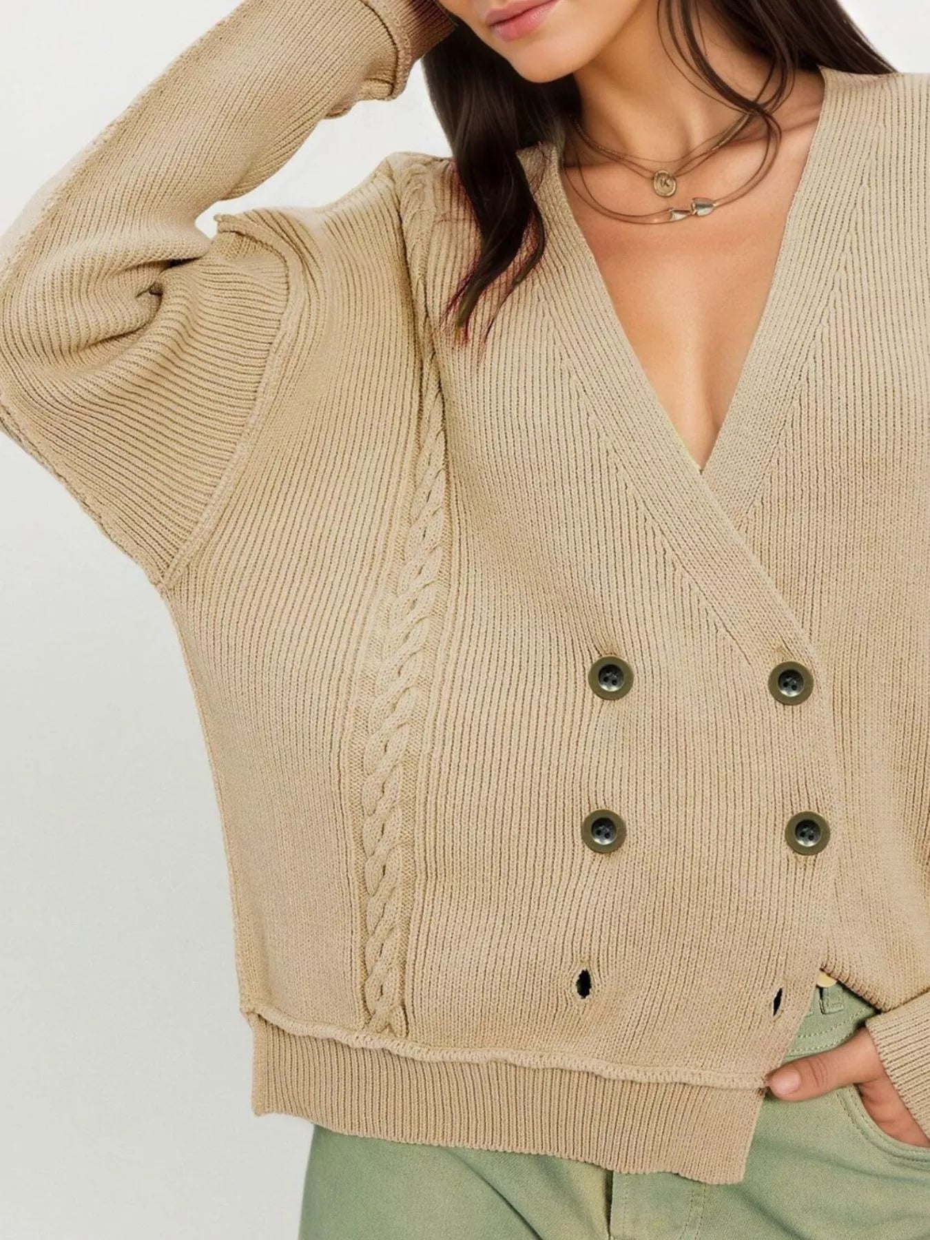 Double-Breasted Cable Knit Cardigan