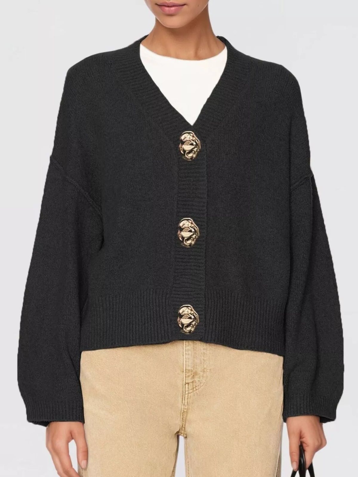 Gold Buttons V-Neck Cardigan