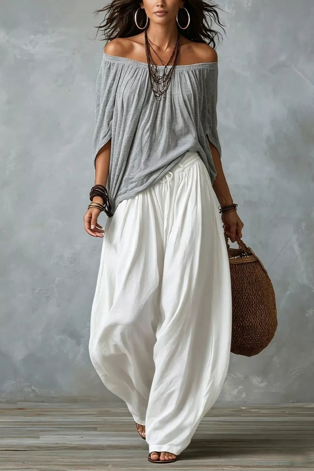 Full Size Off-Shoulder Top and Wide-Leg Pants Set Plus Size
