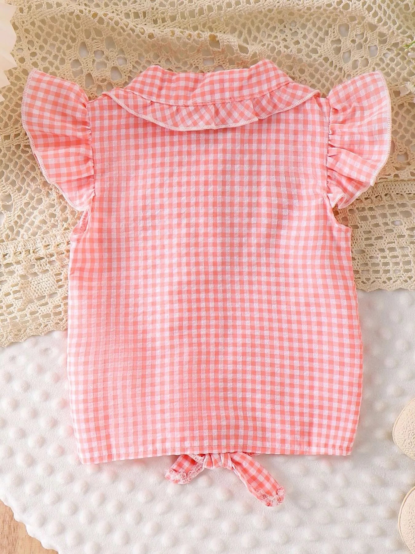 Children's Gingham Ruffle Collar Sleeveless Shirt