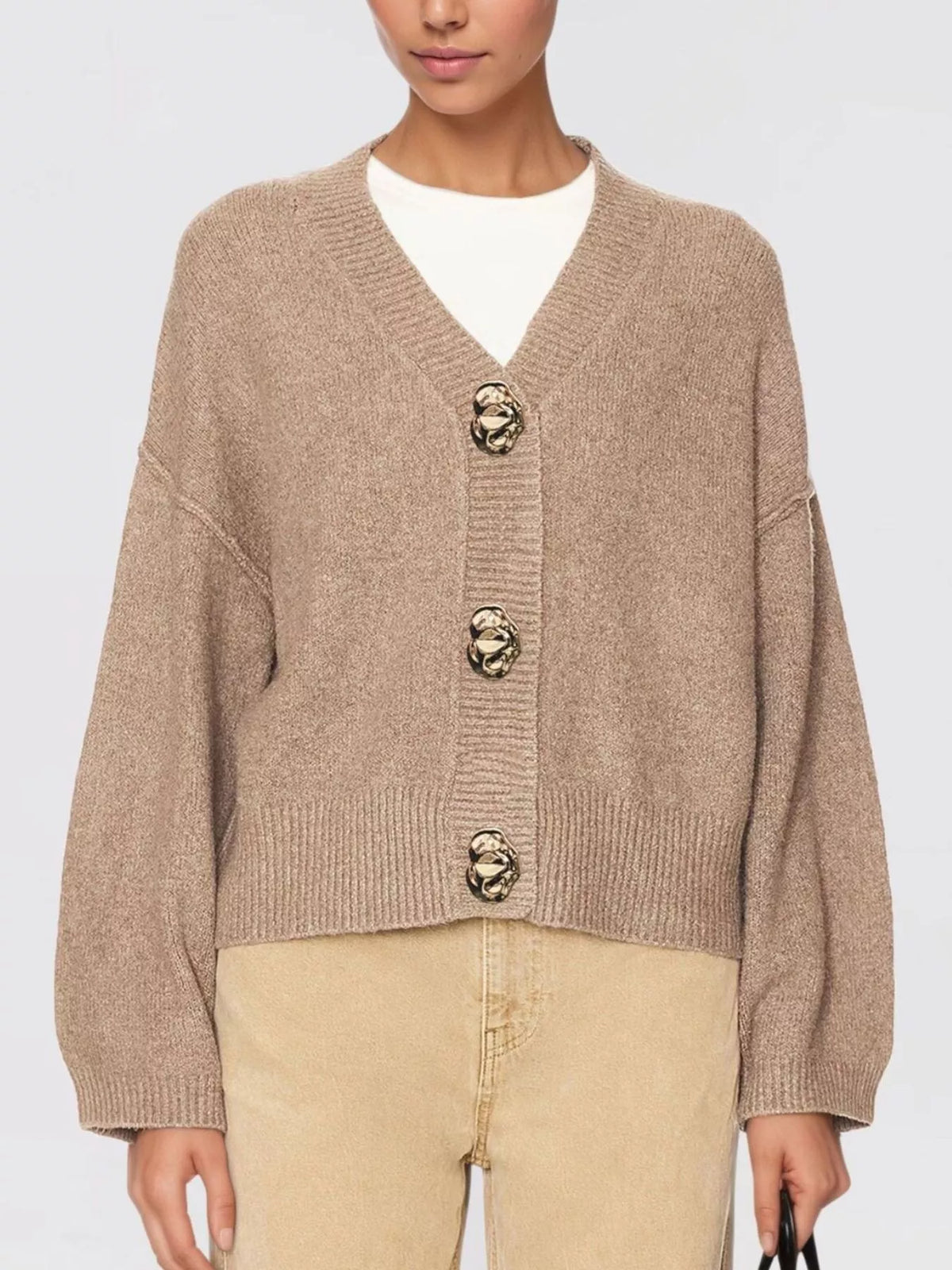 Gold Buttons V-Neck Cardigan