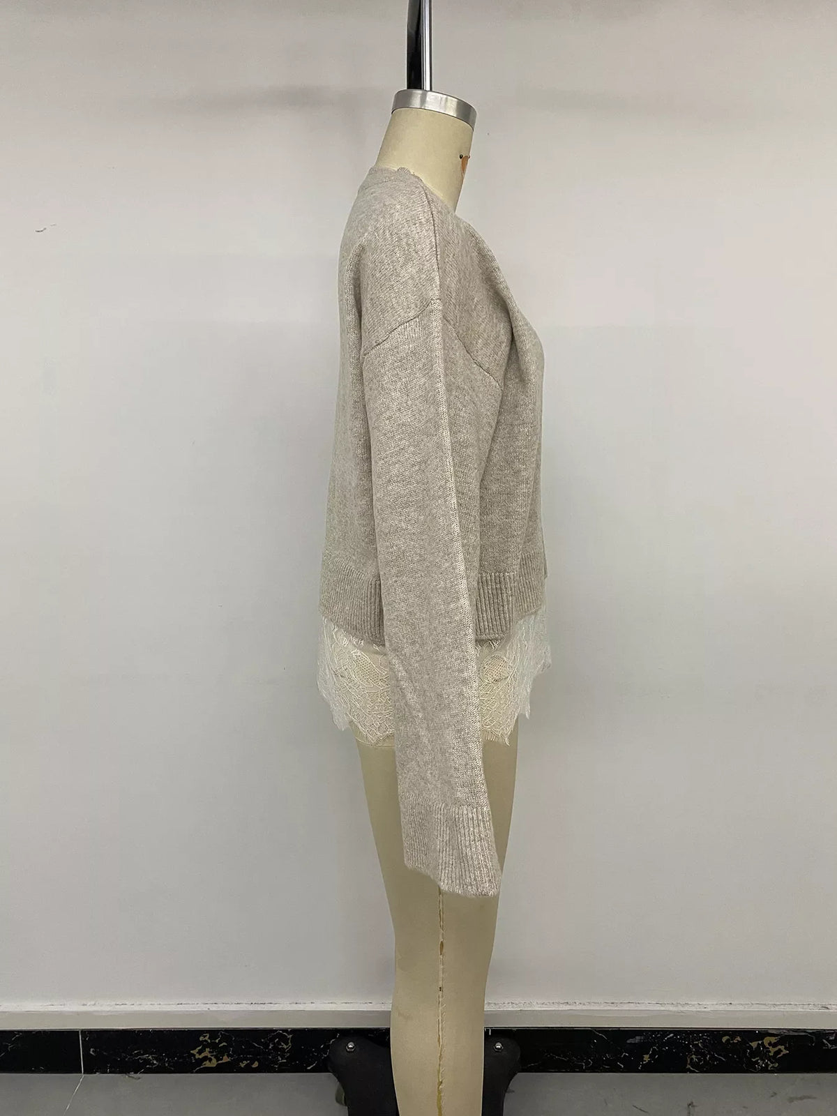 Layered Lace Hem Crew Neck Sweater