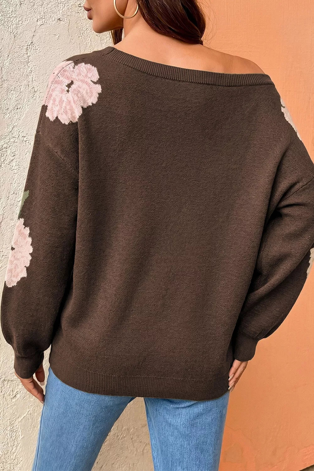 Floral Print Drop Shoulder Relaxed Sweater