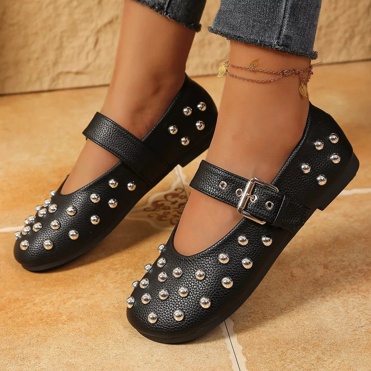 Studded Round Toe Slip-Ons