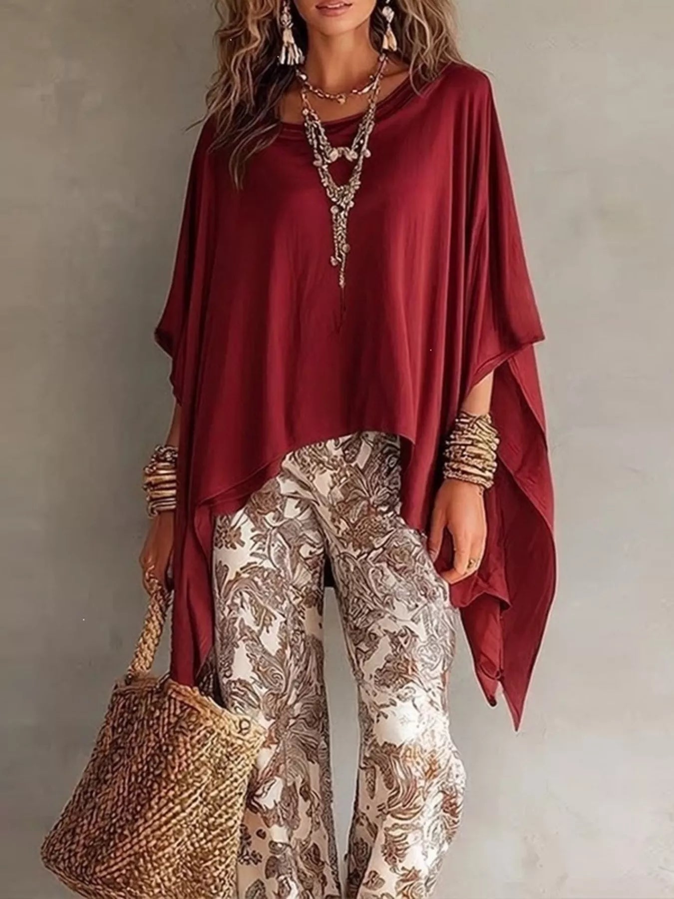 Full Size Oversized Batwing Sleeve Flowy Top Plus Size