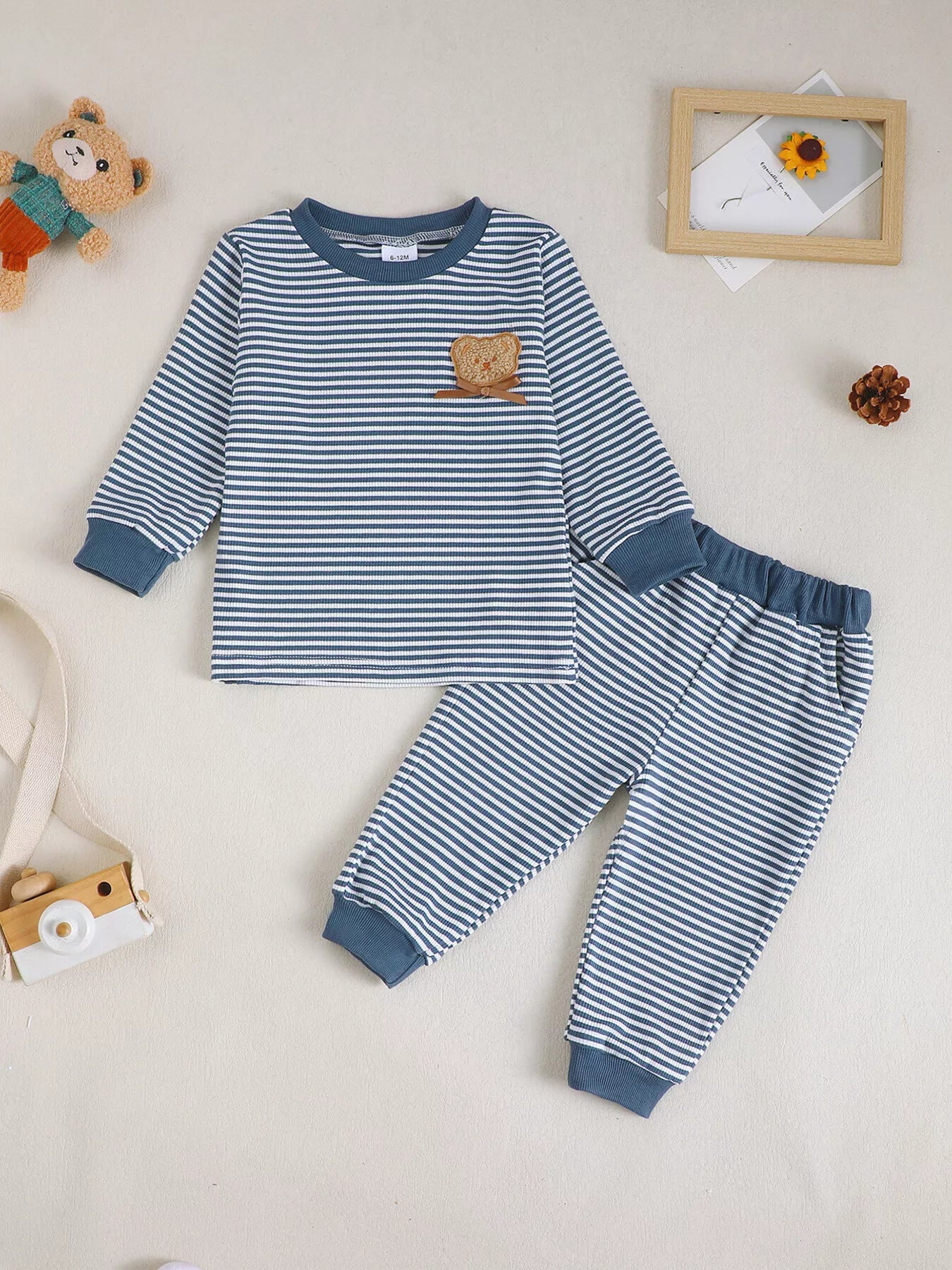 Children's Bear Striped Top and Pants Set