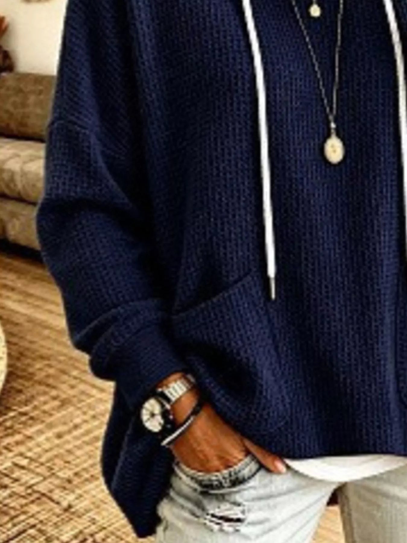 Full Size Waffle Knit Hoodie with Pockets Plus Size