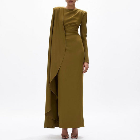 Asymmetric Cape Gown with Back Slit(MS216)