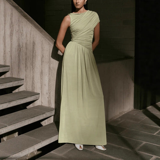 Asymmetric Draped Maxi Dress(MS352)