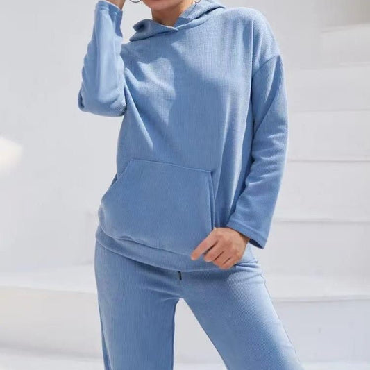 Athletic Hoodie & Pants Set | Wide Sleeve Sweatshirt with Pockets & Drawstring Pants(MS141)