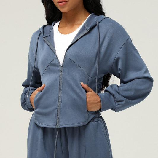 Athletic Zip-Up Hoodie Jacket | Cinched Waist Yoga Top with Pockets(MS169)