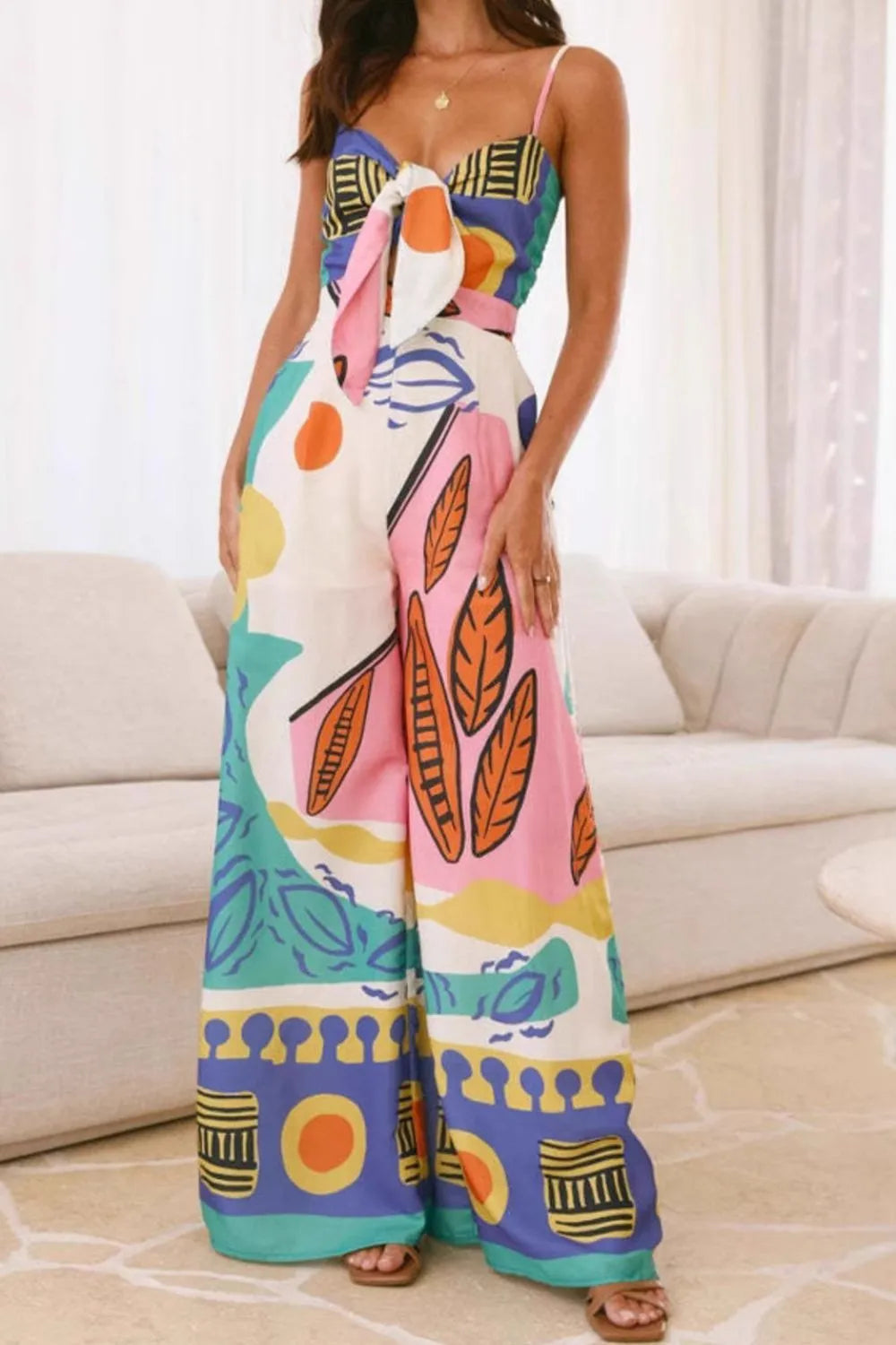 Printed Wide Leg Cami Jumpsuit