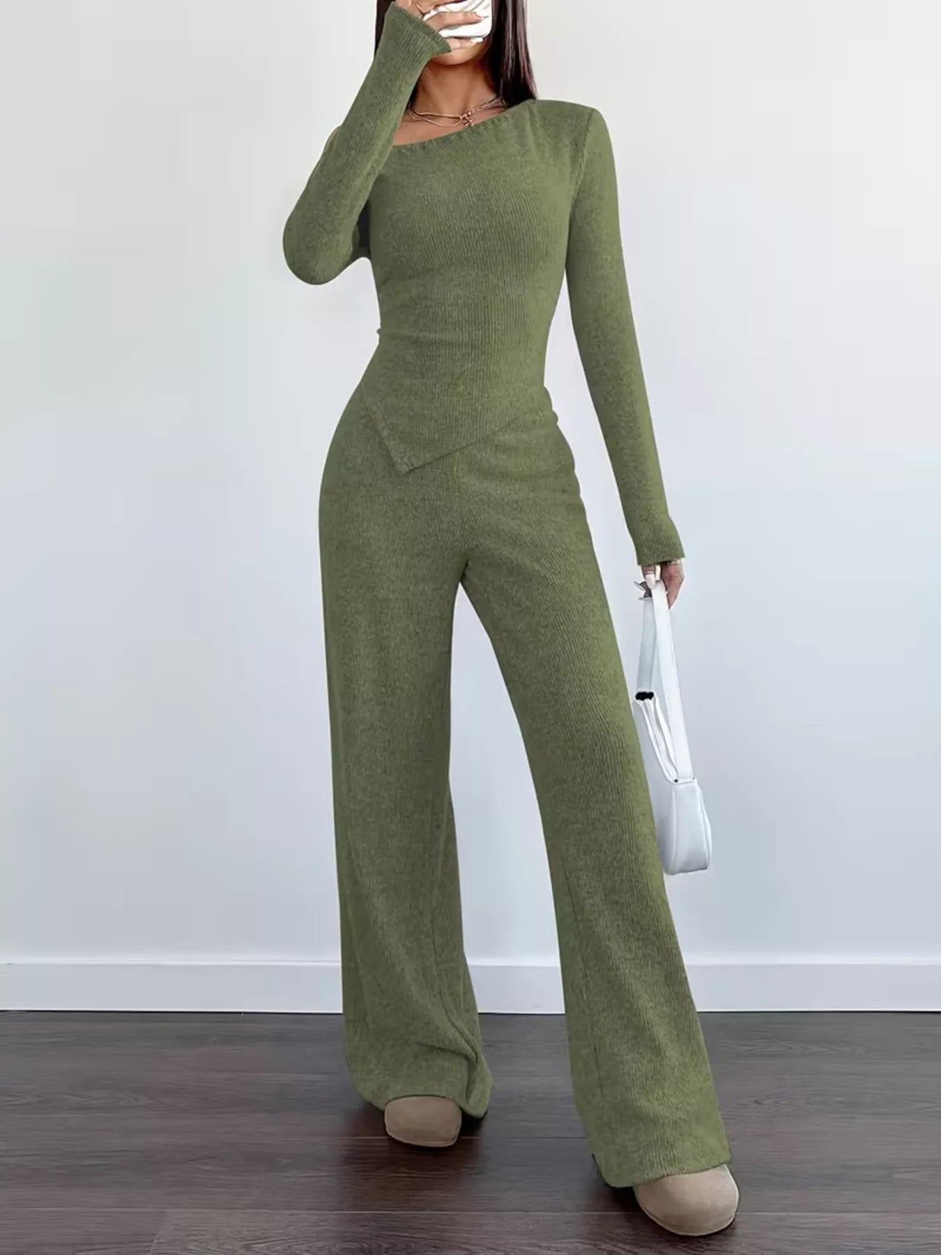 Chic One-Shoulder Asymmetrical Top and Wide-Leg Pants Set
