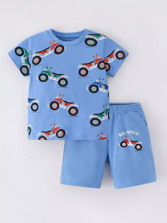 Children's Cartoon ATV Print Tee and Shorts Set