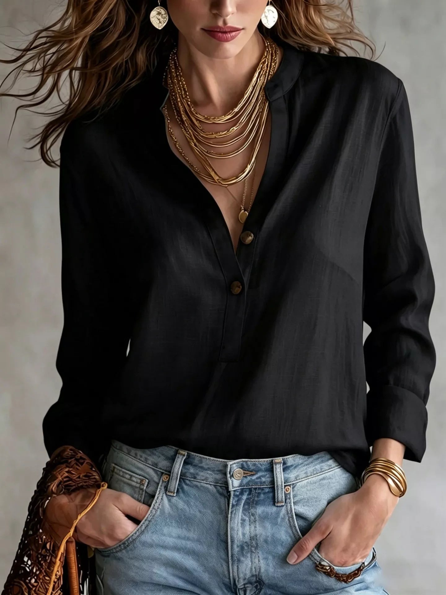 Button Detail Long Sleeve Shirt