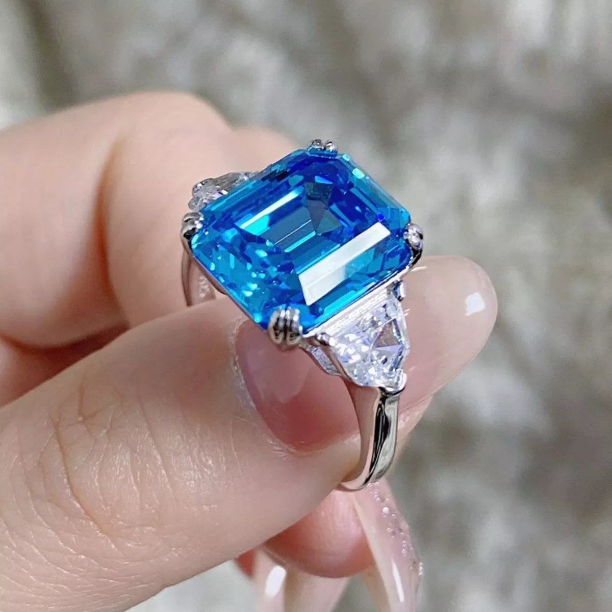 925 Sterling Silver Zircon Square Ring