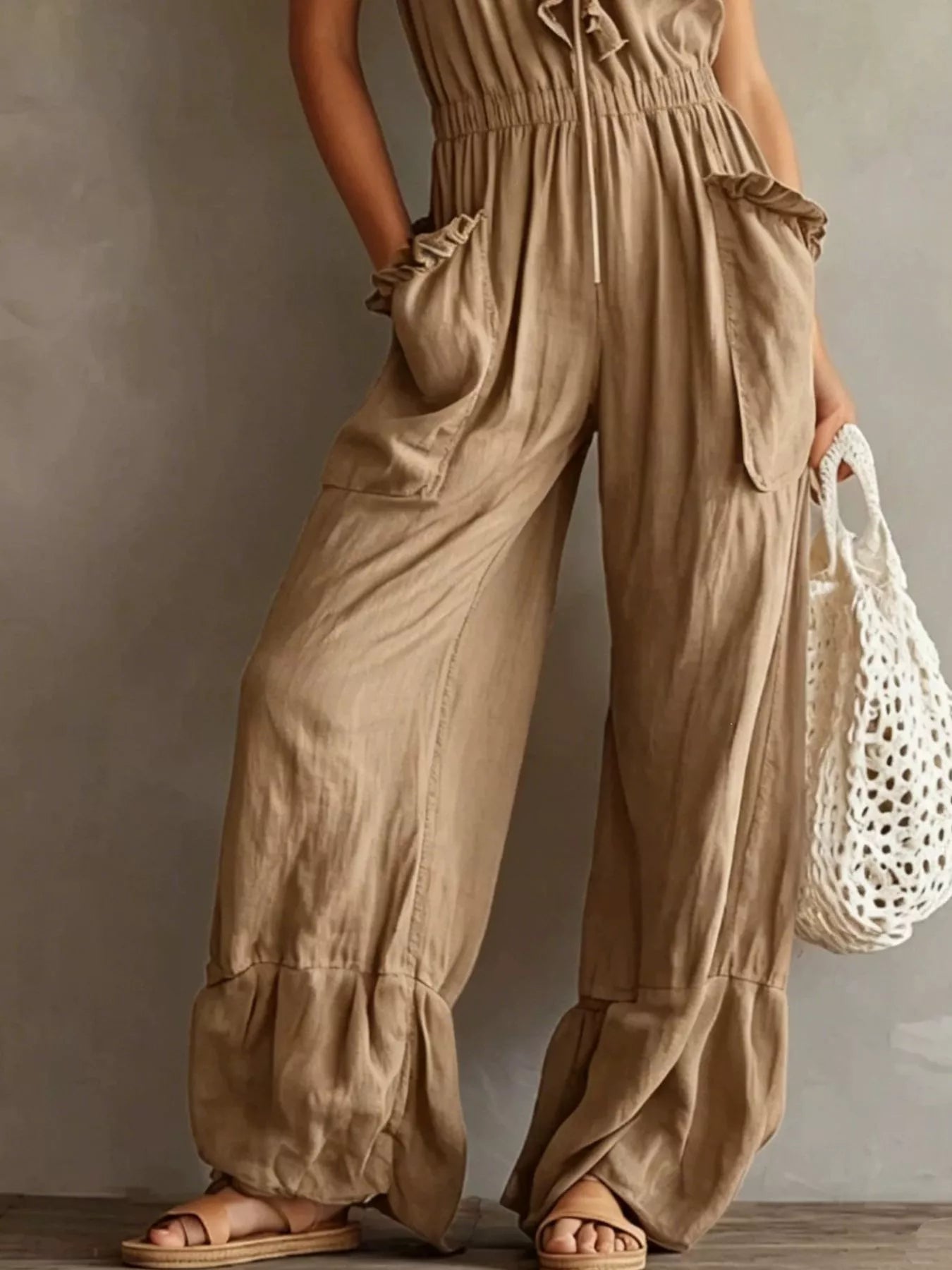 Ruffled V-Neck Wide Leg Jumpsuit