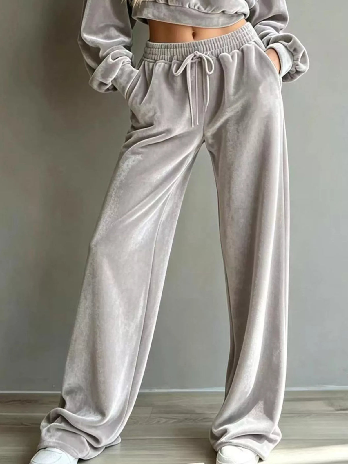 Full Size Cropped Sweatshirt and Wide-Leg Pants Set Plus Size
